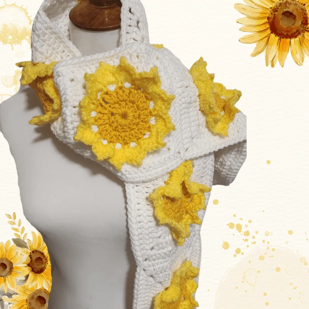 Sunflowers in Snow Scarf Crochet Pattern