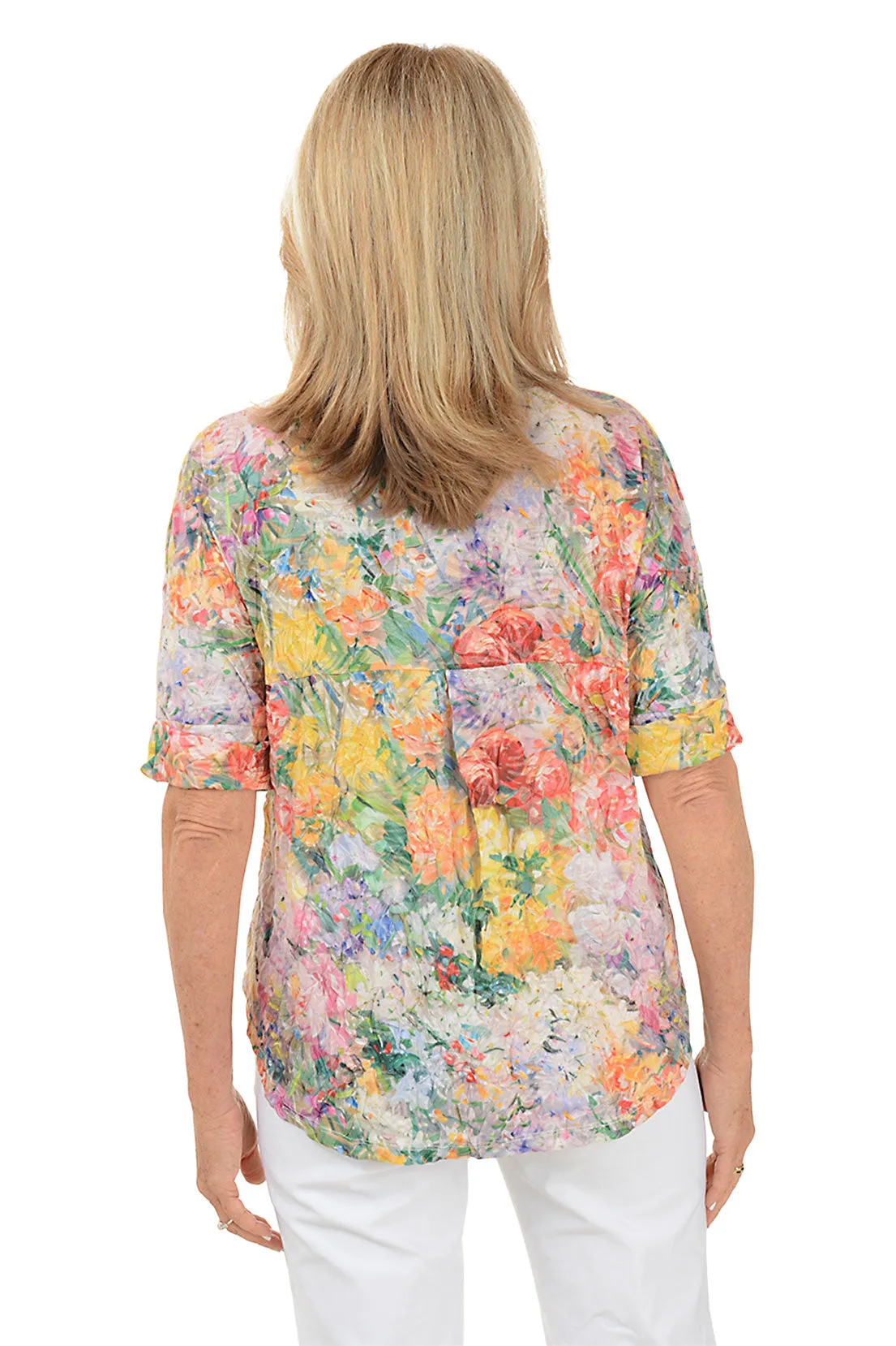 Sunset Blossoms Crinkle Button-Front Shirt