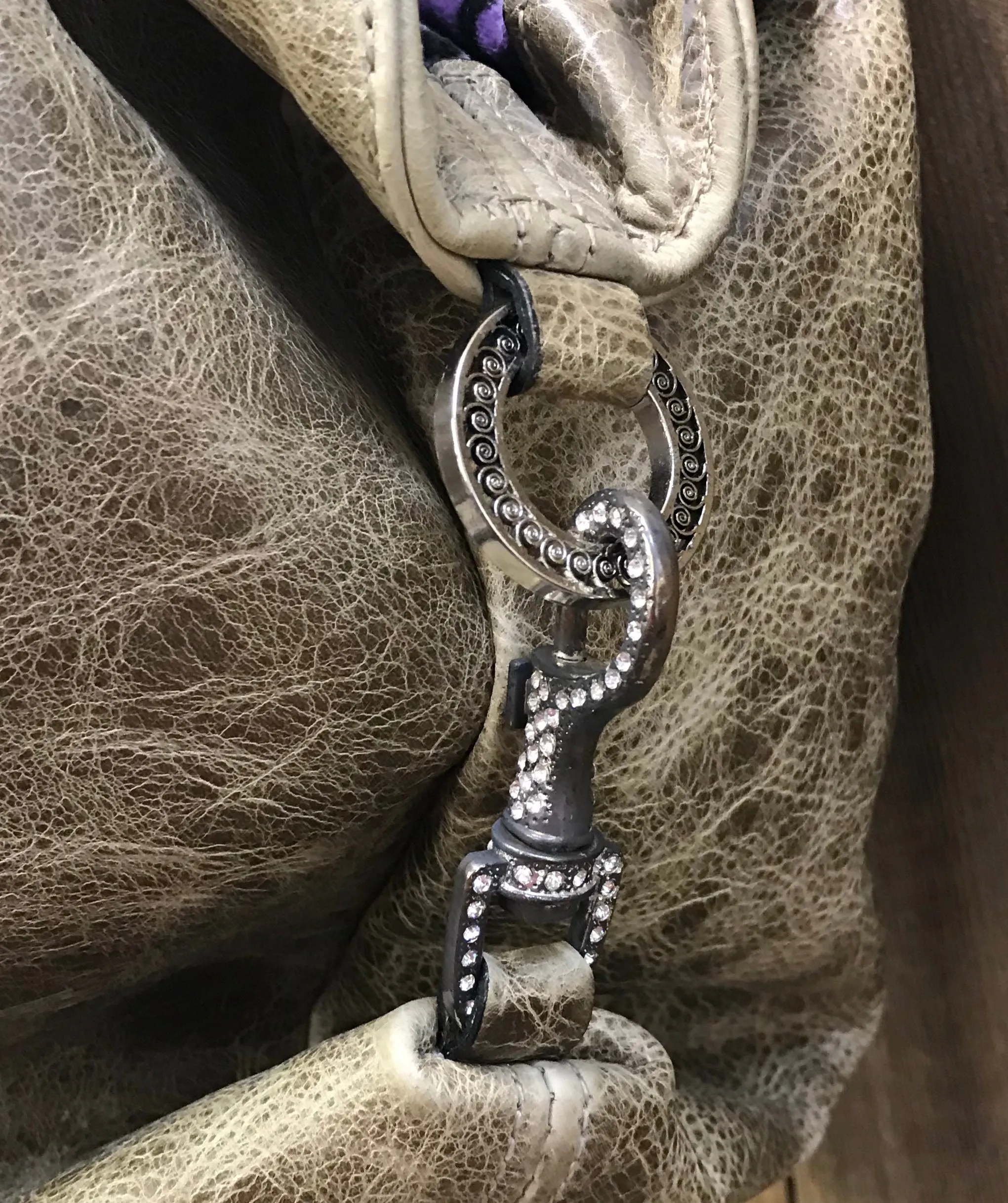 Taupe Leather With Swarovski Crystal Cross And Concho