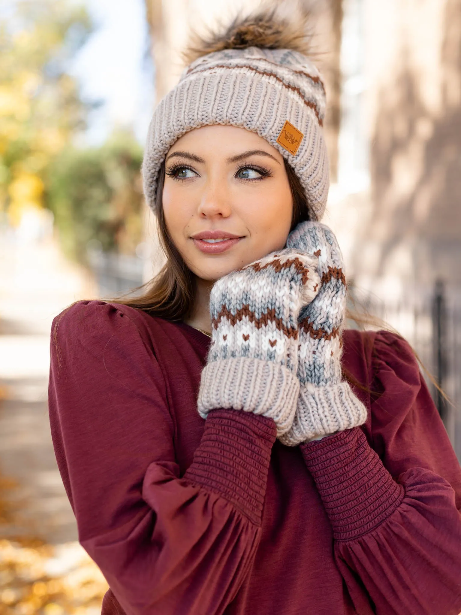 Taupe/Brown/White Pom Hat