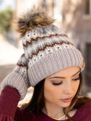 Taupe/Brown/White Pom Hat