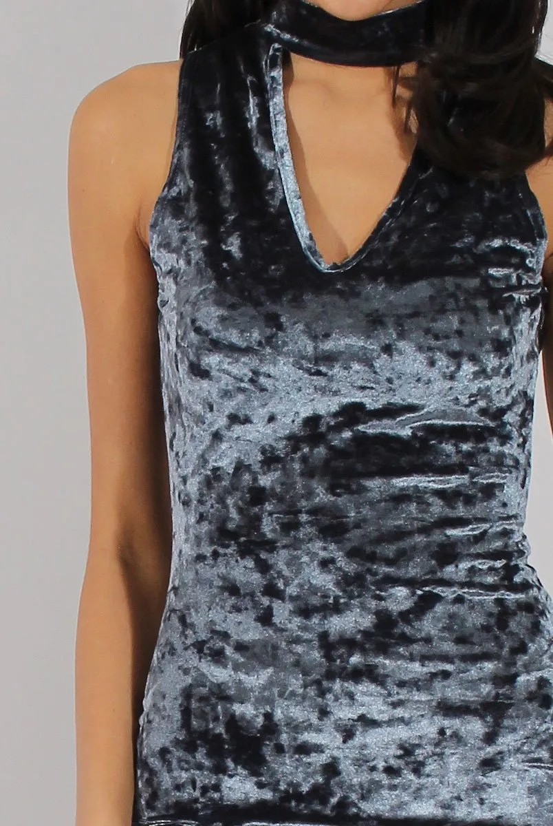 Teal Crushed Velvet Choker Dress - Serina