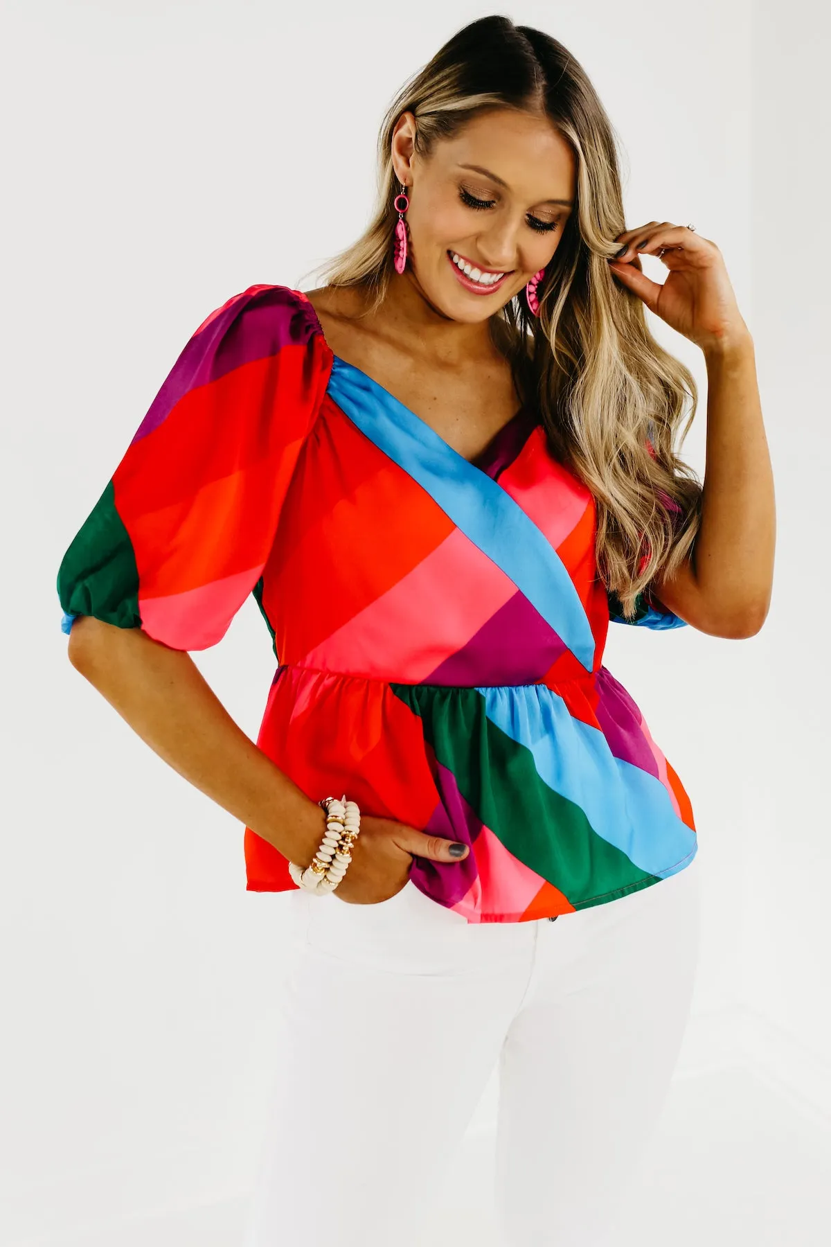 The Anahi Rainbow Stripe Surplice Blouse - FINAL SALE