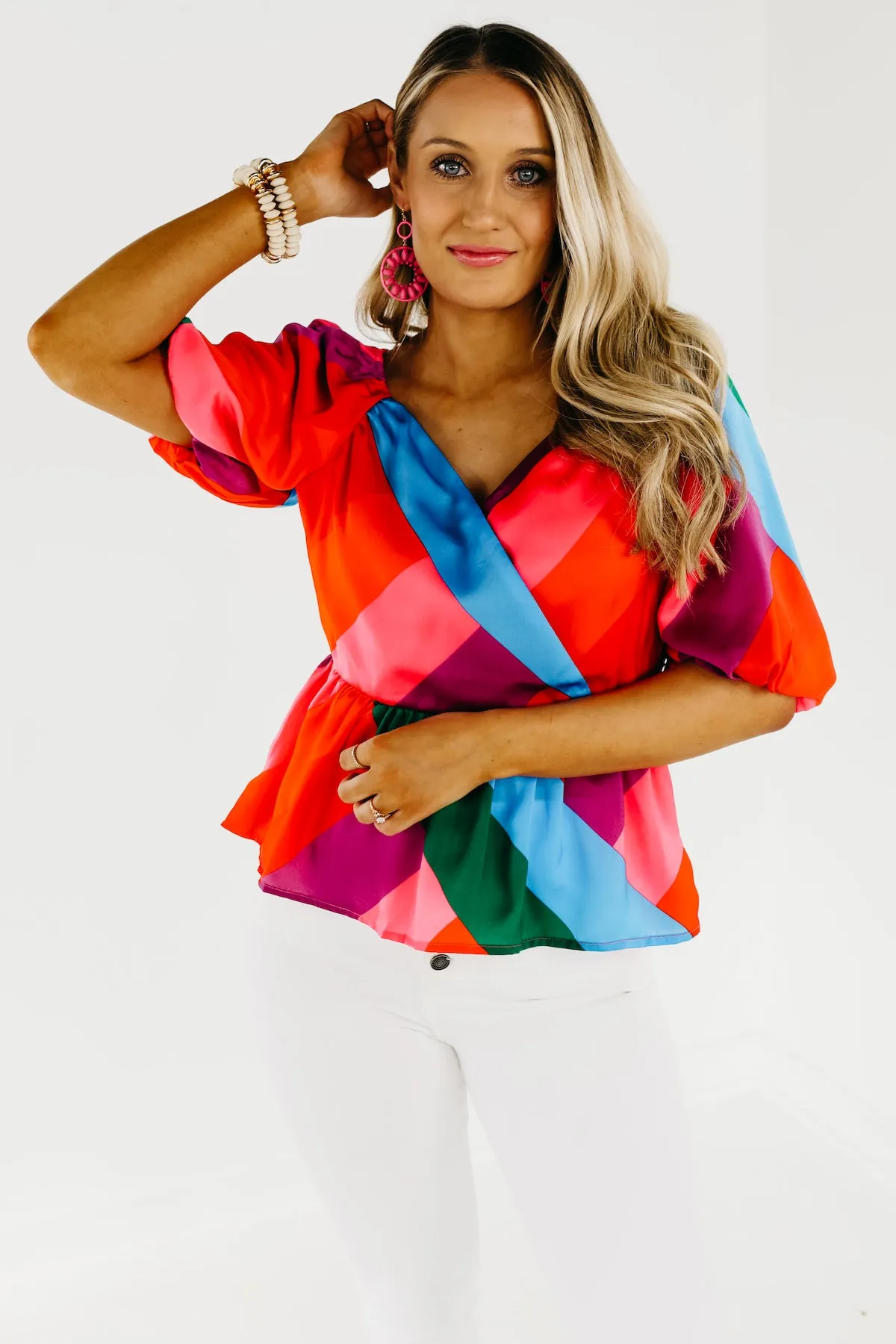 The Anahi Rainbow Stripe Surplice Blouse - FINAL SALE