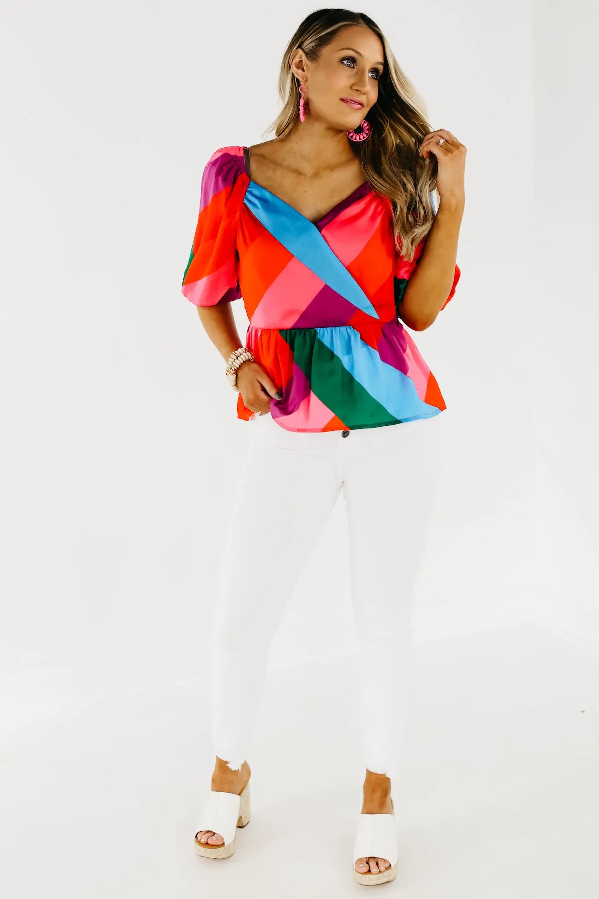 The Anahi Rainbow Stripe Surplice Blouse - FINAL SALE