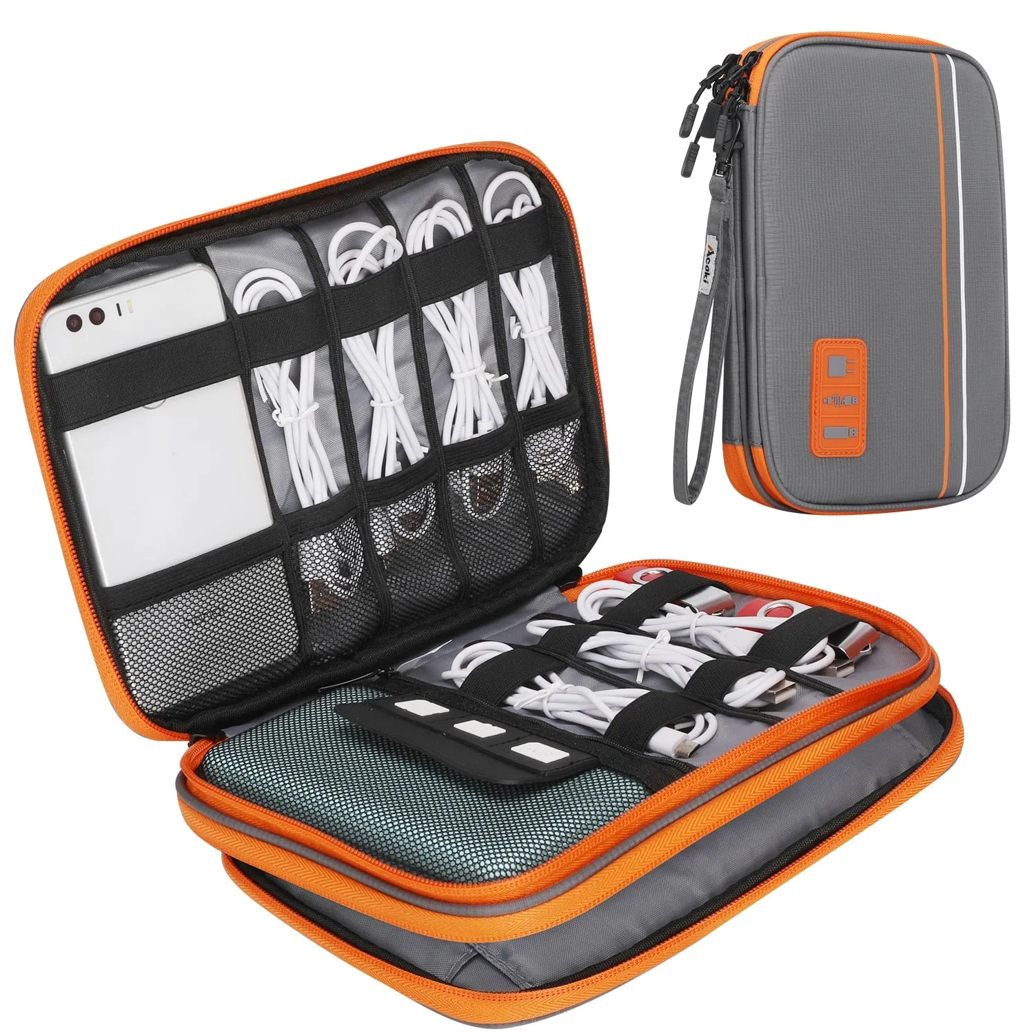 Three Layer Electronic Accessories Organizer, Storage Handbag with Front Pocket Travel Cable Organizer Large Capacity for iPad