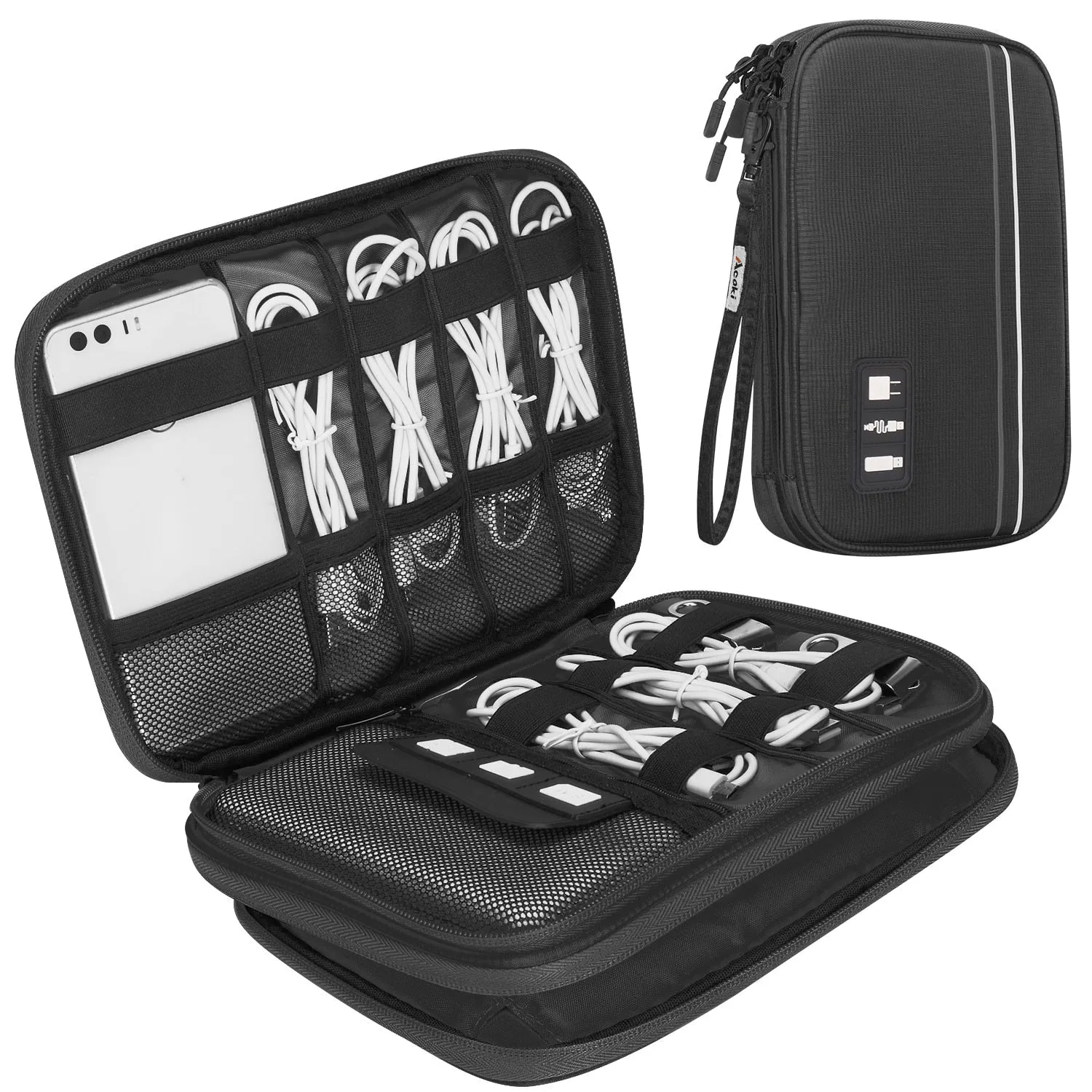 Three Layer Electronic Accessories Organizer, Storage Handbag with Front Pocket Travel Cable Organizer Large Capacity for iPad