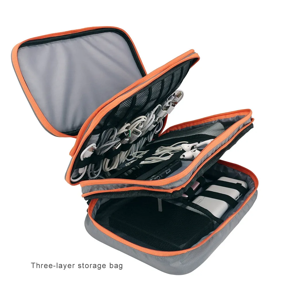 Three Layer Electronic Accessories Organizer, Storage Handbag with Front Pocket Travel Cable Organizer Large Capacity for iPad