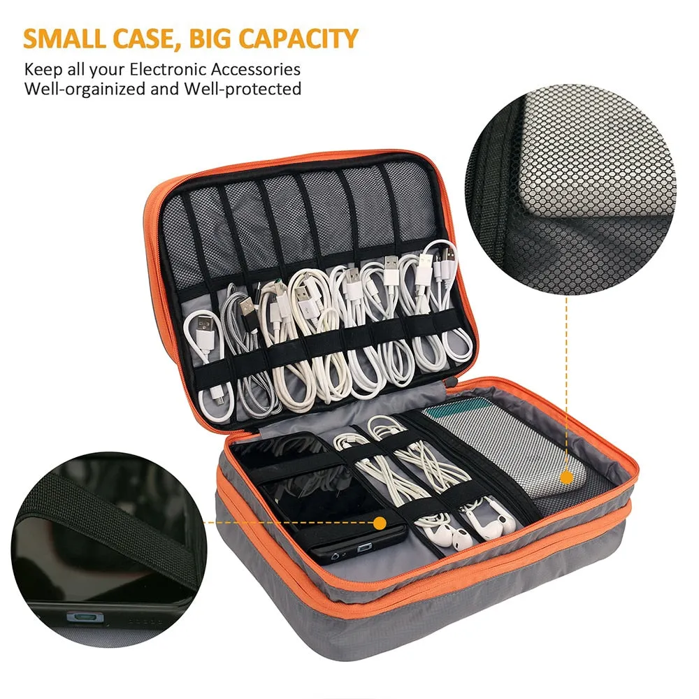 Three Layer Electronic Accessories Organizer, Storage Handbag with Front Pocket Travel Cable Organizer Large Capacity for iPad