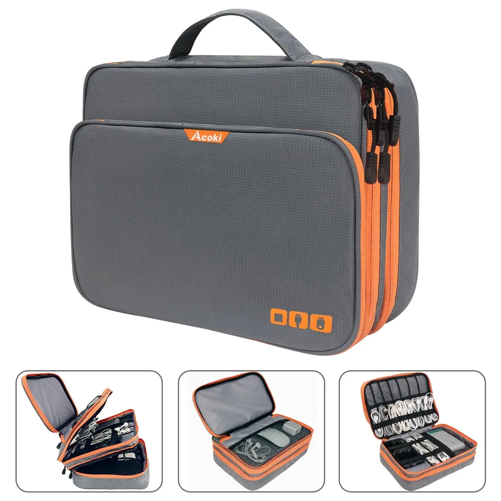 Three Layer Electronic Accessories Organizer, Storage Handbag with Front Pocket Travel Cable Organizer Large Capacity for iPad