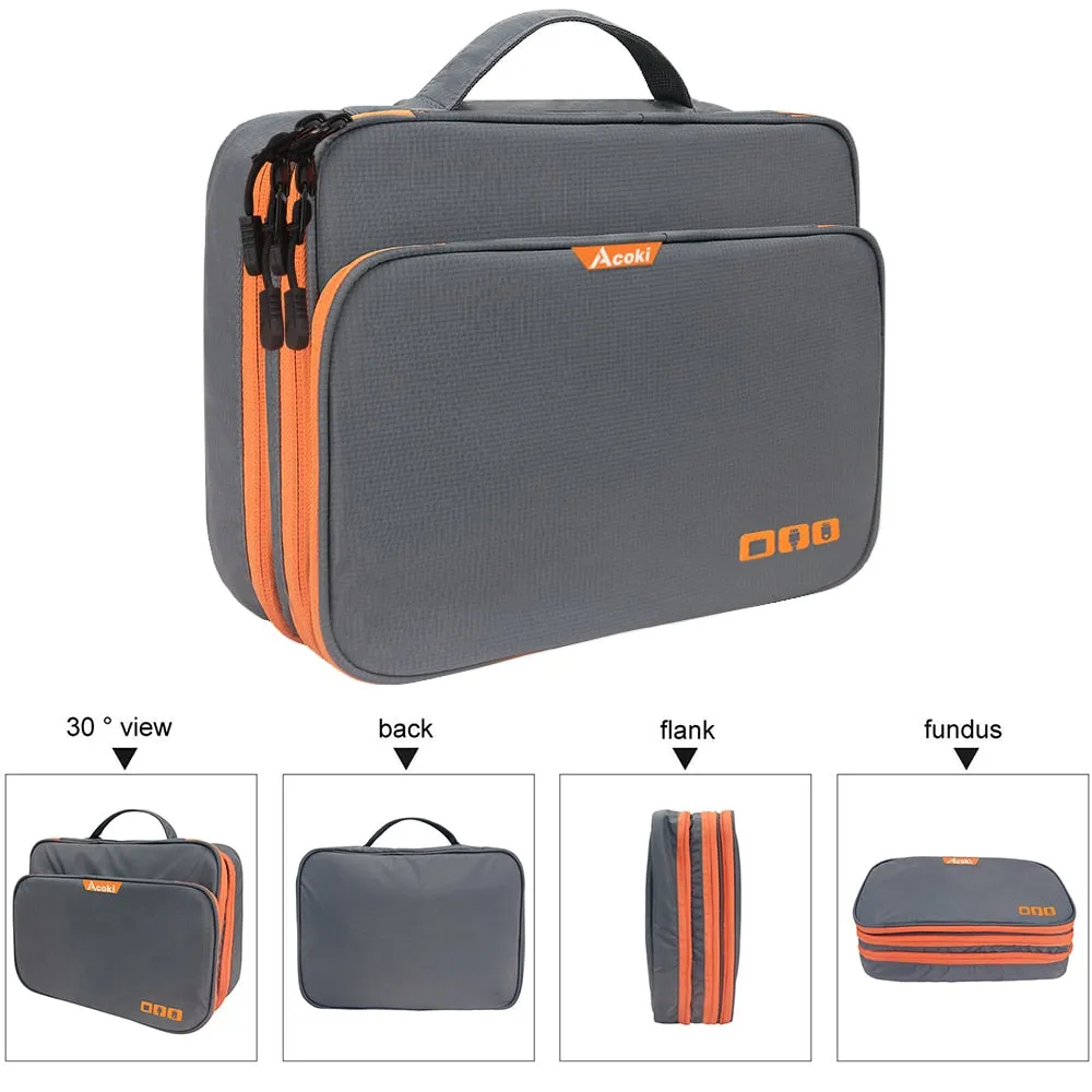 Three Layer Electronic Accessories Organizer, Storage Handbag with Front Pocket Travel Cable Organizer Large Capacity for iPad