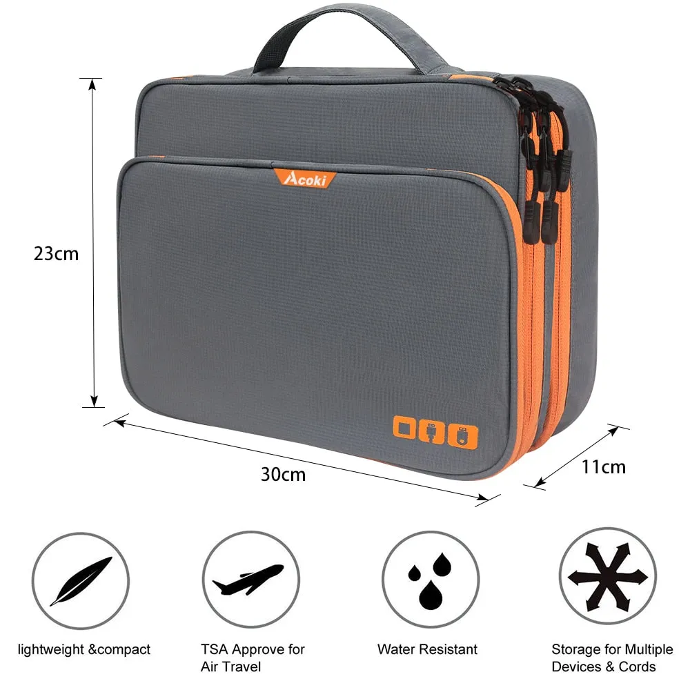 Three Layer Electronic Accessories Organizer, Storage Handbag with Front Pocket Travel Cable Organizer Large Capacity for iPad
