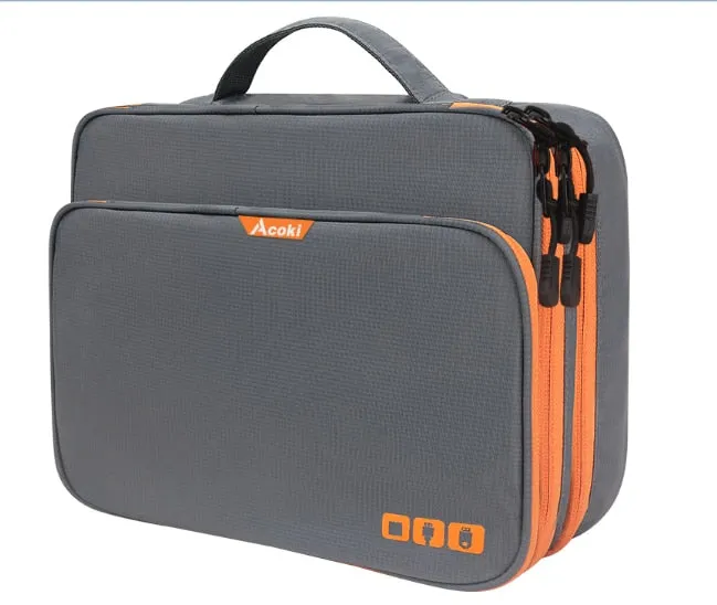 Three Layer Electronic Accessories Organizer, Storage Handbag with Front Pocket Travel Cable Organizer Large Capacity for iPad