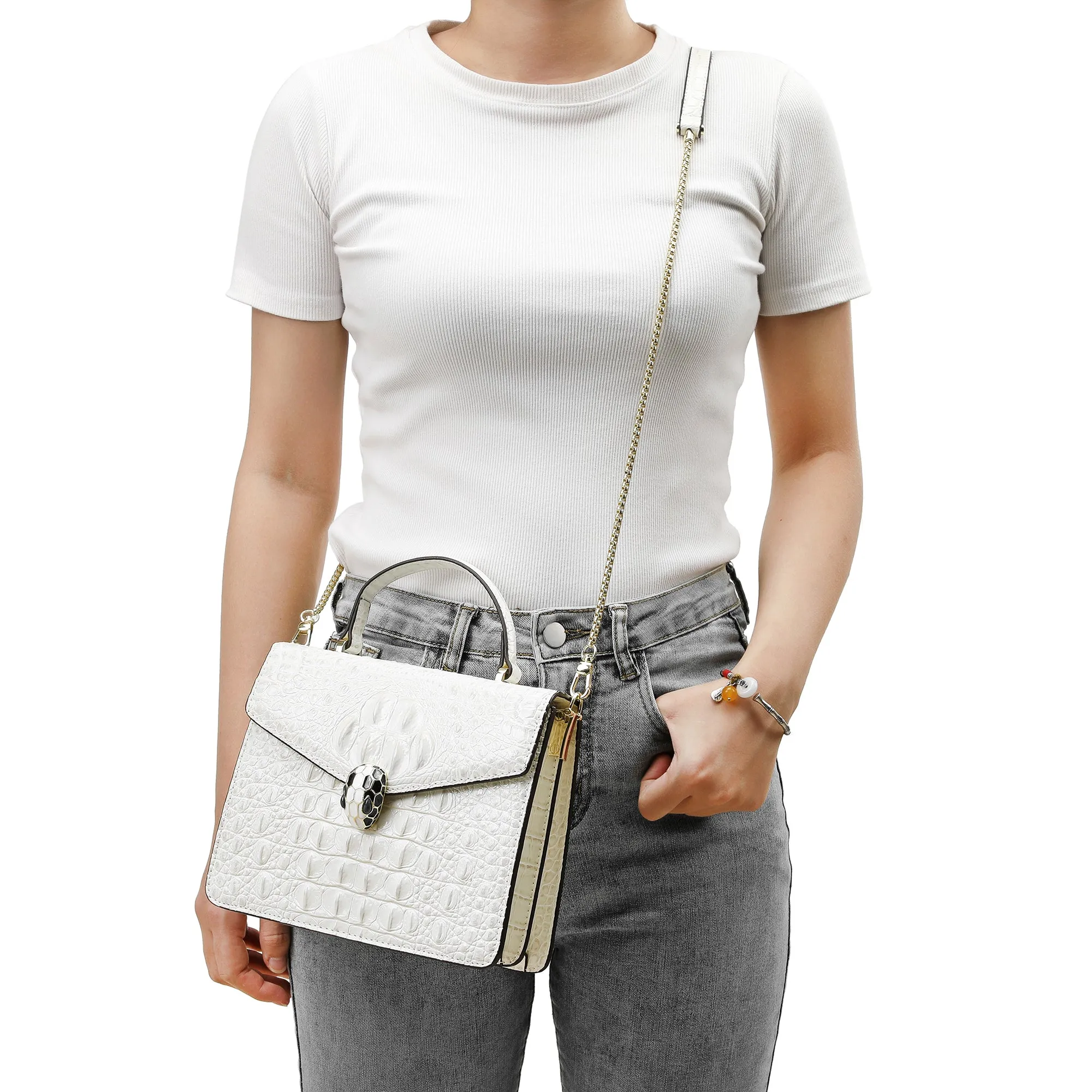 Tiffany & Fred Alligator Embossed Leather Top-handle Shoulder Bag