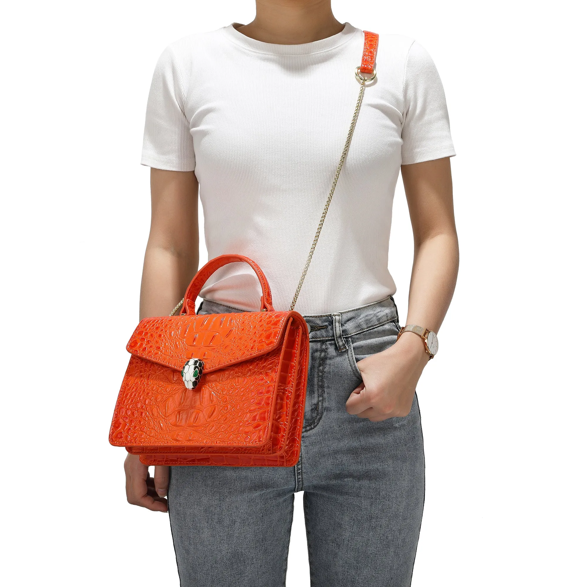 Tiffany & Fred Alligator Embossed Leather Top-handle Shoulder Bag