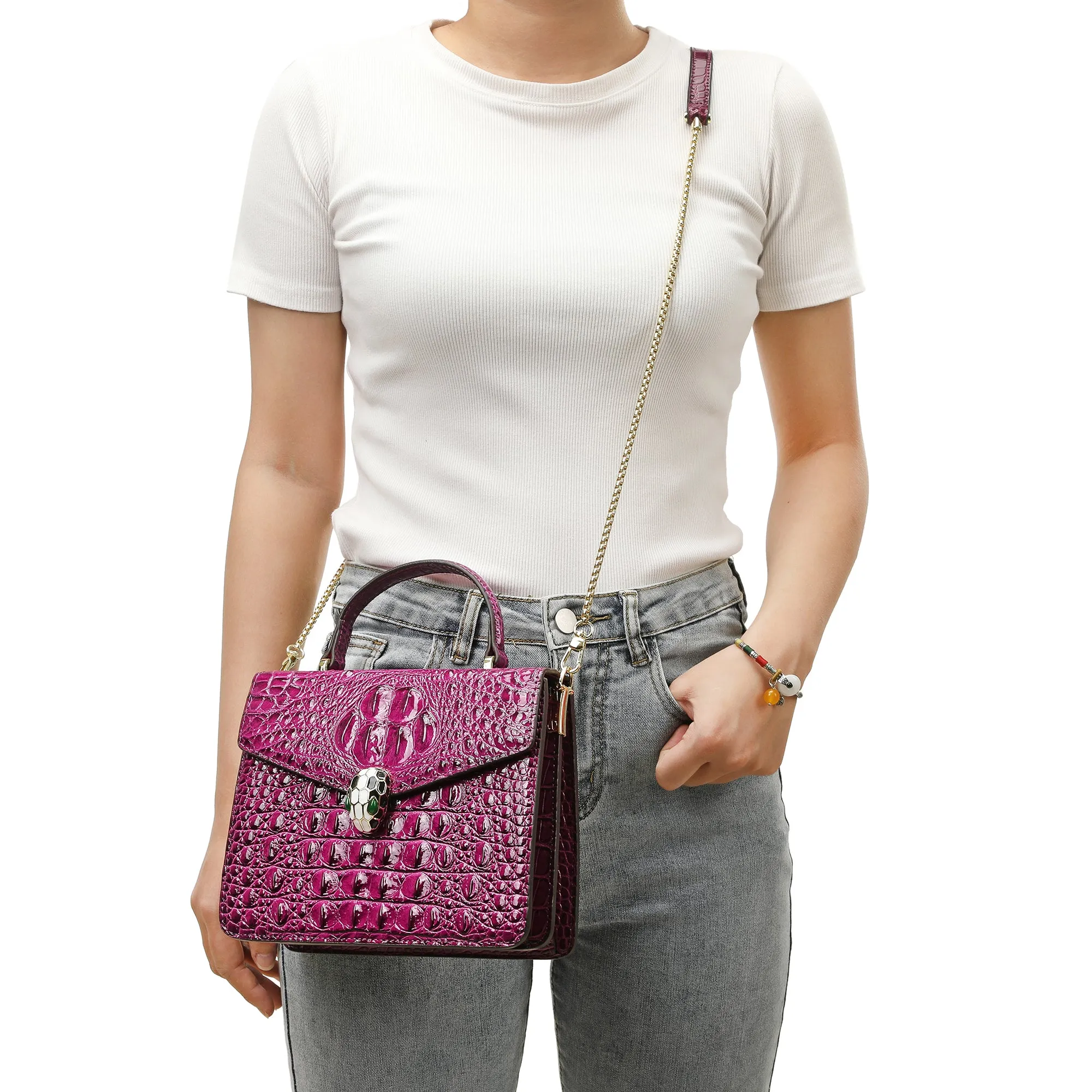 Tiffany & Fred Alligator Embossed Leather Top-handle Shoulder Bag