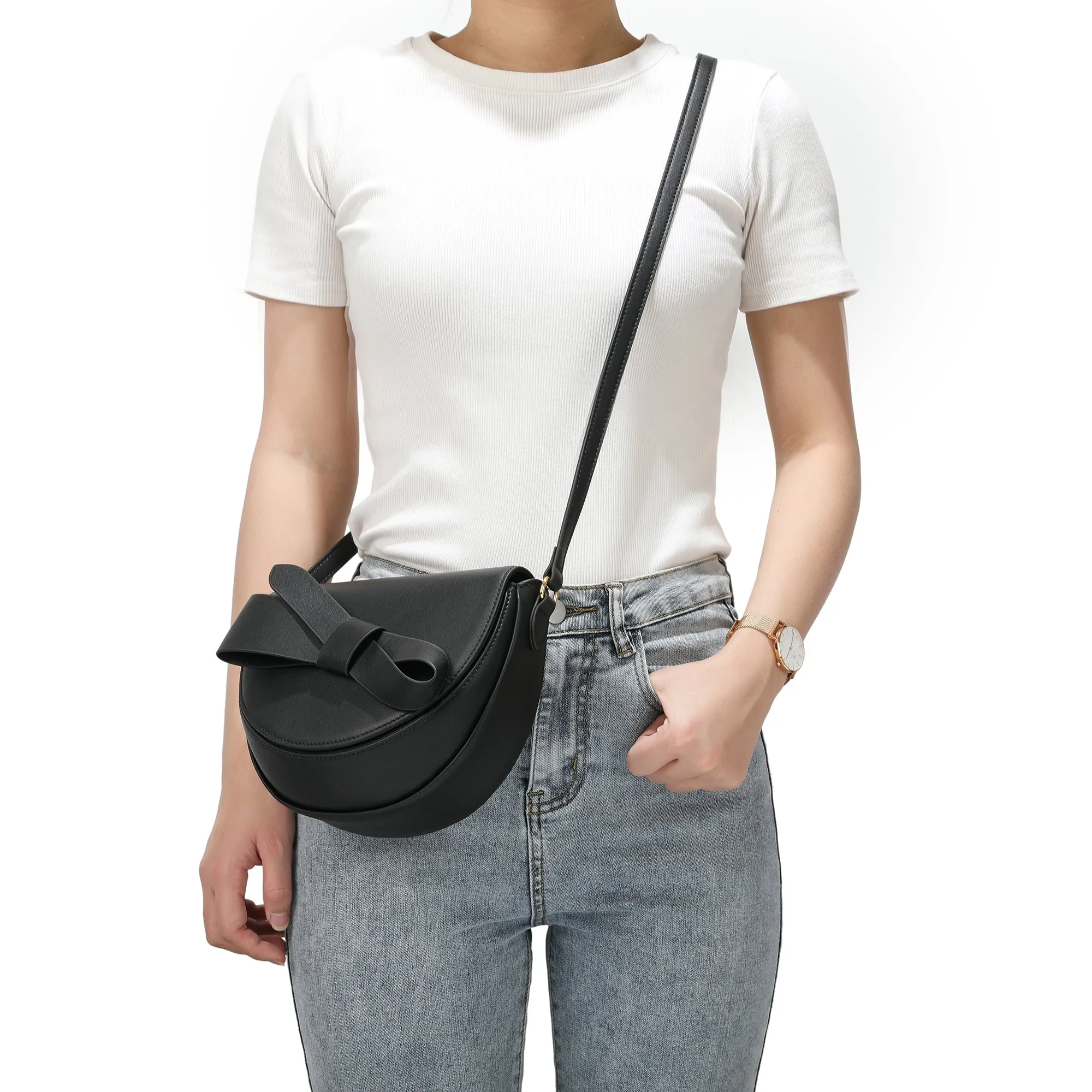 Tiffany & Fred  Front Bow Smooth Leather Shoulder Bag