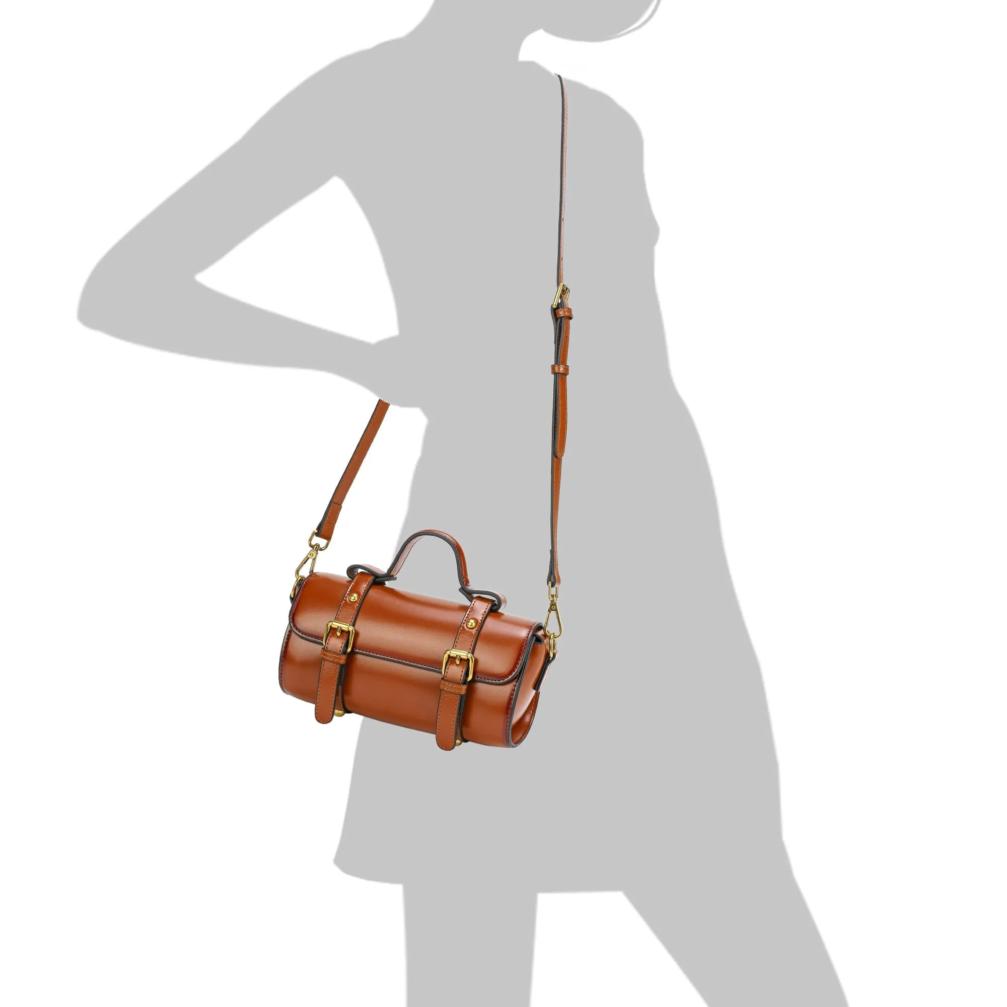 Tiffany & Fred Smooth Leather Barrel Shape Crossbow Bag
