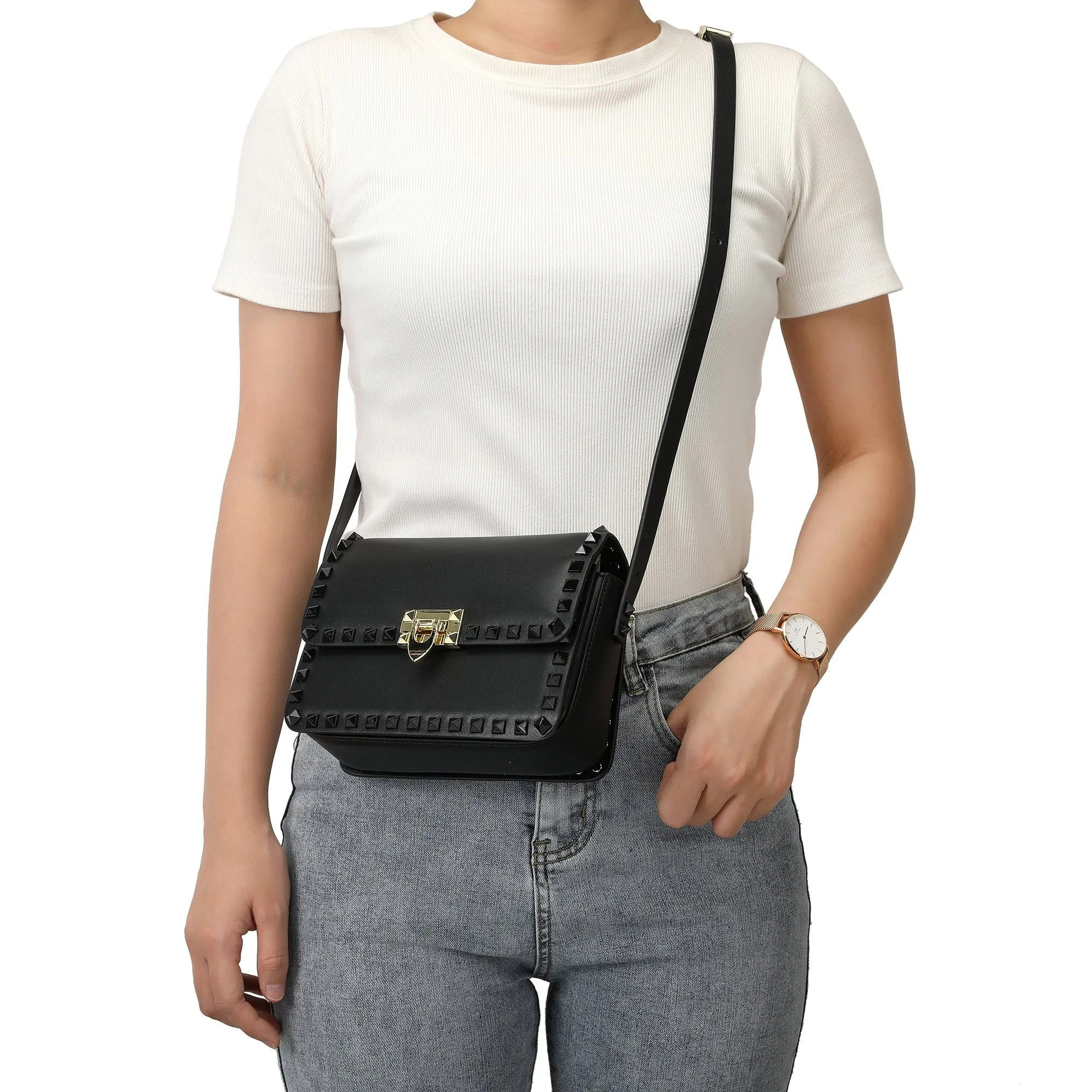 Tiffany & Fred Smooth Leather Studded Foldover Shoulder
