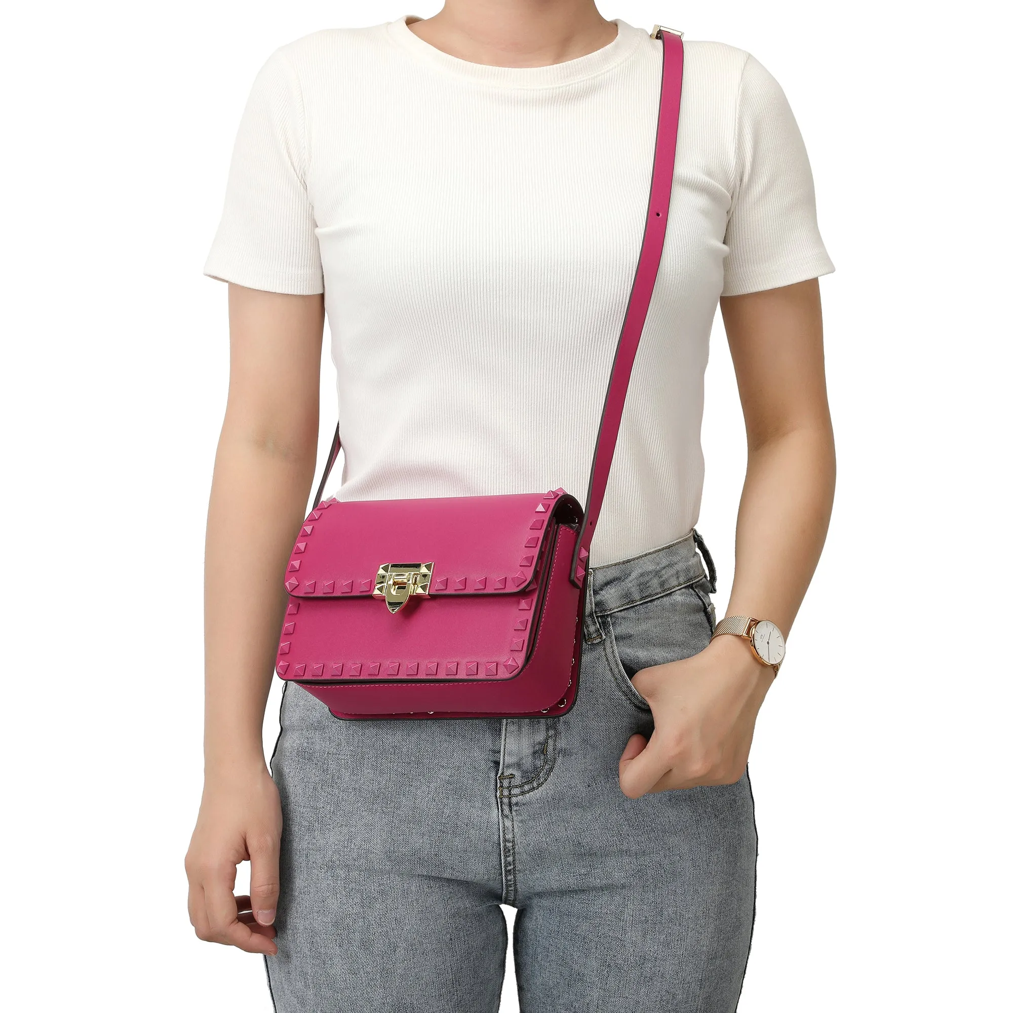 Tiffany & Fred Smooth Leather Studded Foldover Shoulder