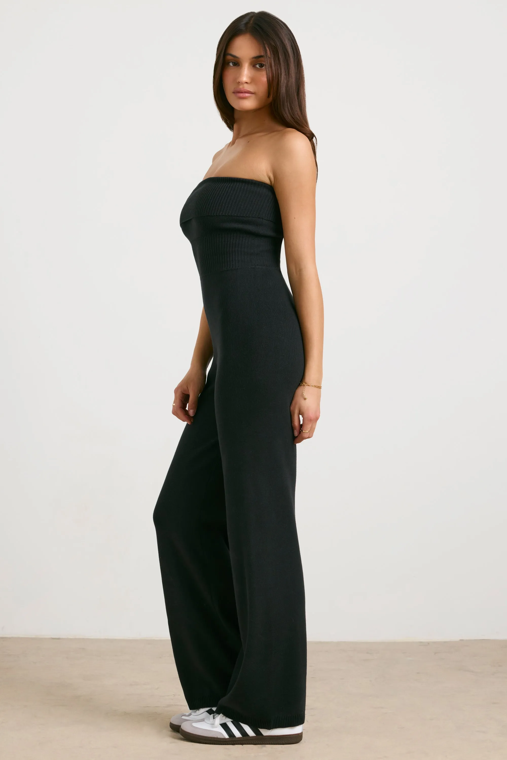 Timeless - Chunky Knit Kick Flare Unitard in Black