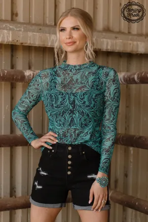 Tooled In Turquoise Mesh Top