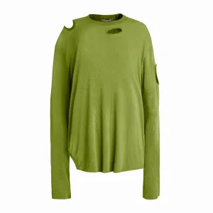 TorbaStudio Clathrus Olive Rib Knit Top