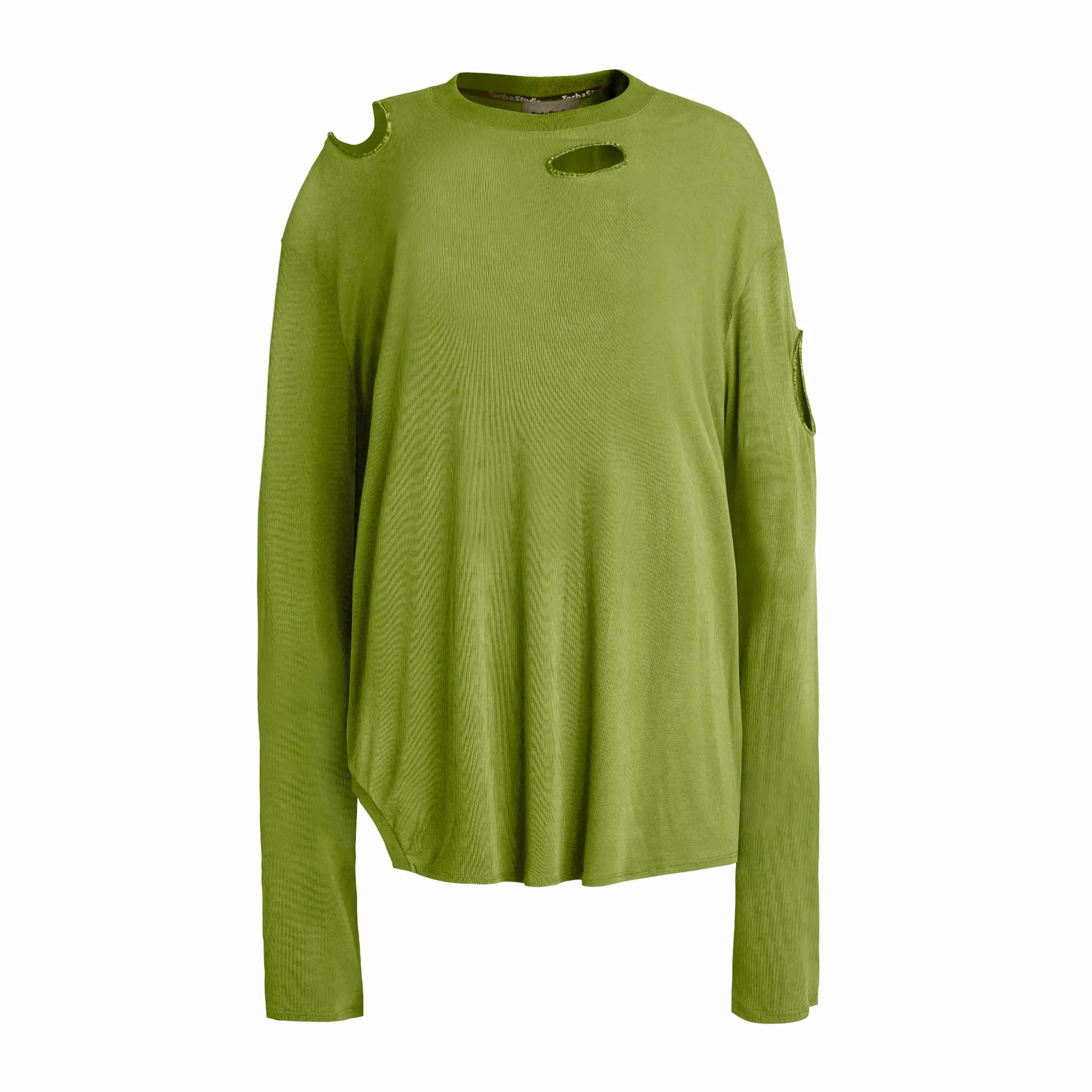 TorbaStudio Clathrus Olive Rib Knit Top