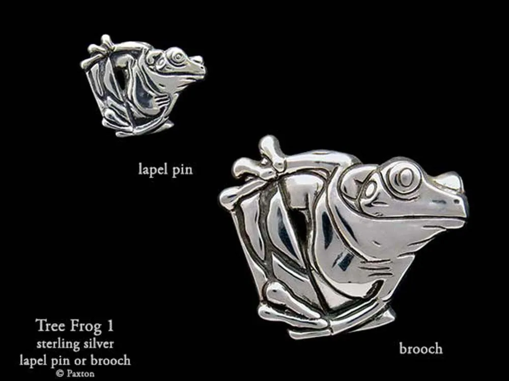 Tree Frog Lapel Pin or Tree Frog Brooch Sterling Silver