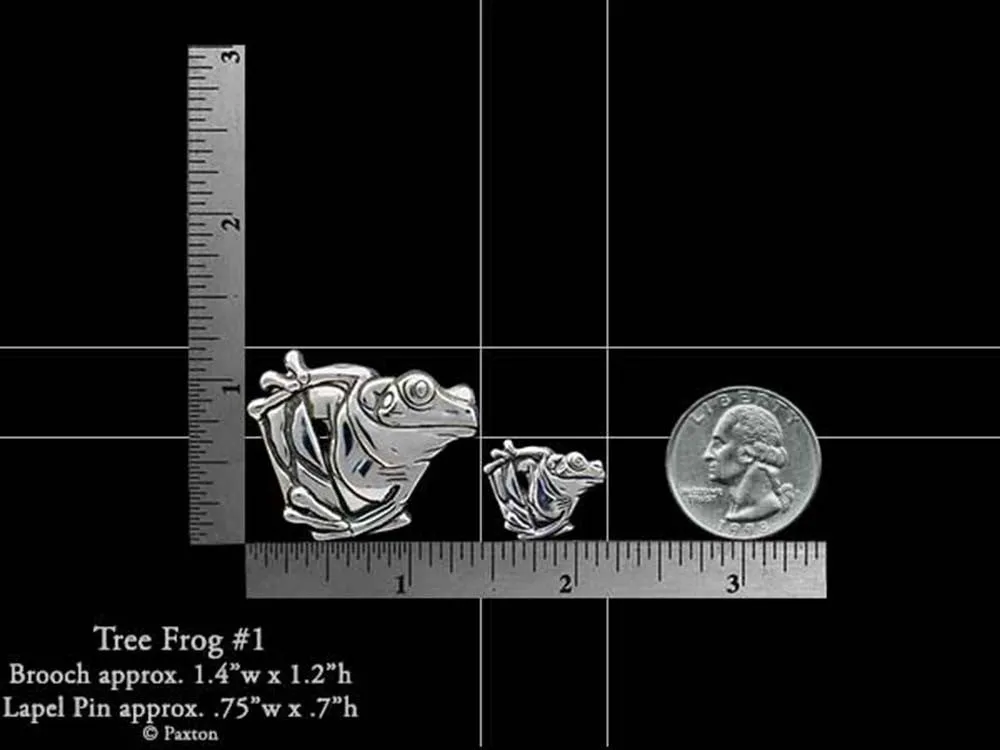 Tree Frog Lapel Pin or Tree Frog Brooch Sterling Silver