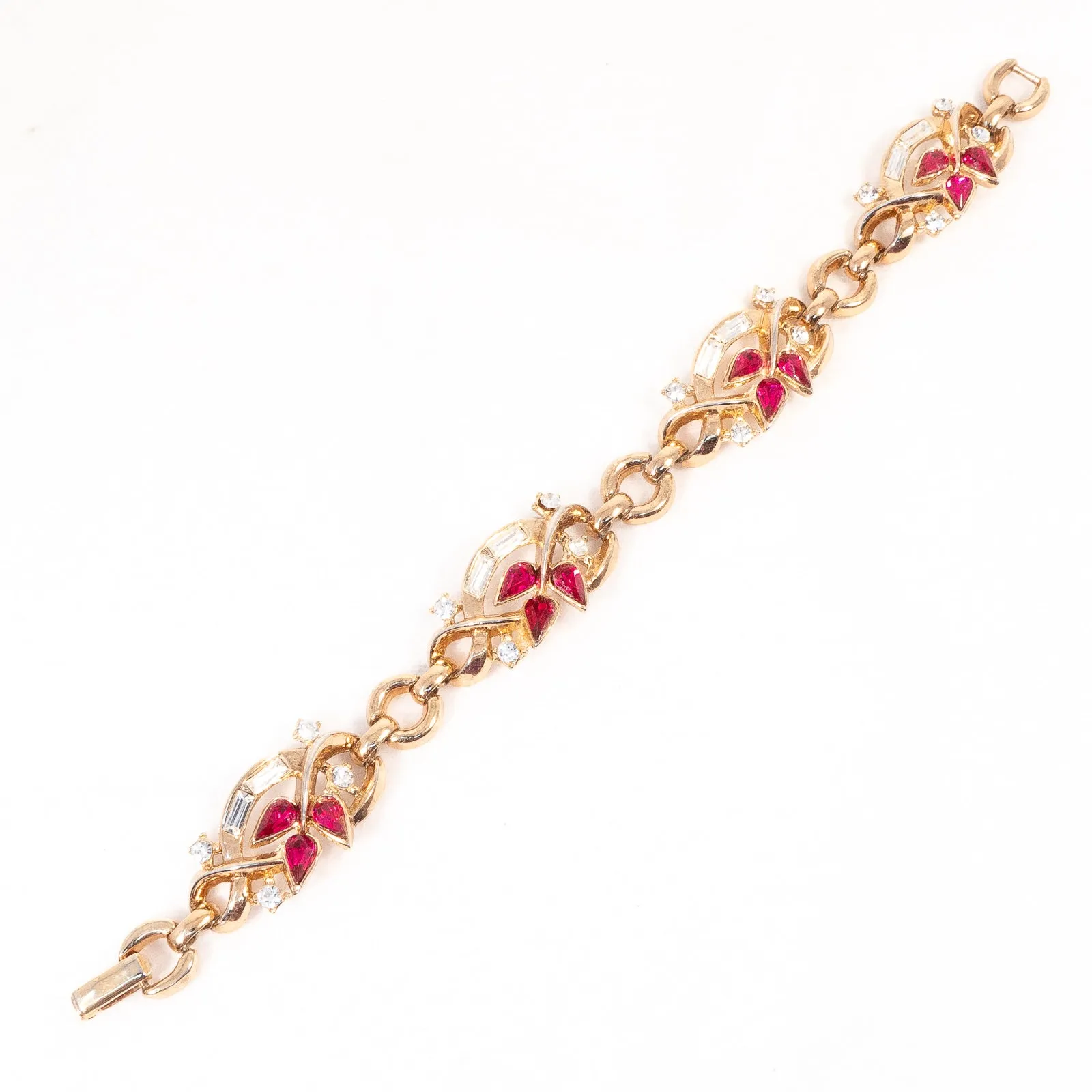 Trifari Red Rhinestone Floral Bracelet