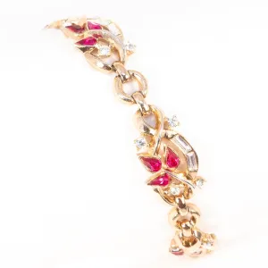 Trifari Red Rhinestone Floral Bracelet