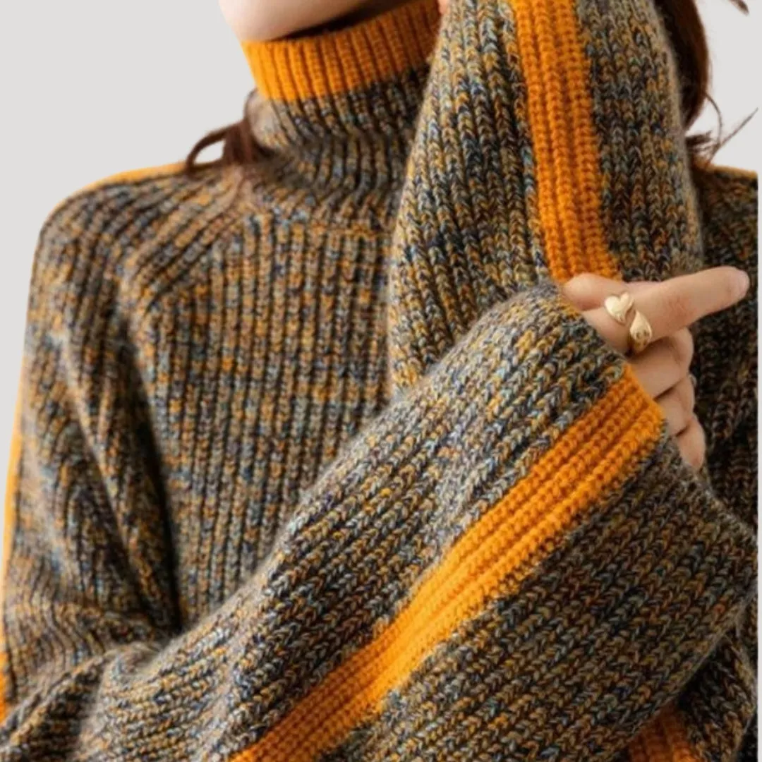 Turtleneck Sweater – Colourblock Stripes – Cosy Retro Knit