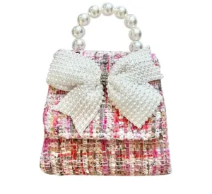 Tweed Pearly Bow on Tea Party Purse