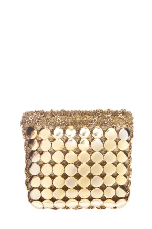 Ungaro Vintage Gold Metal Mesh Disk Detail Handbag