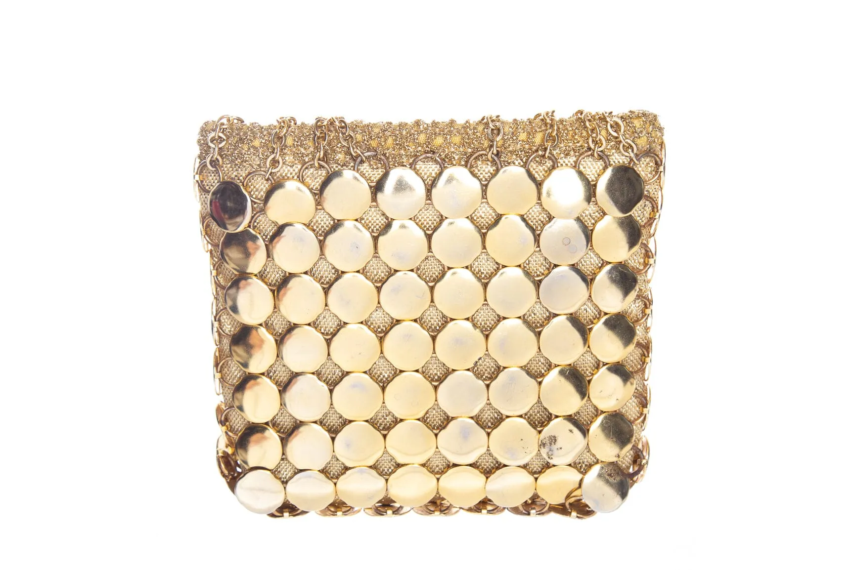 Ungaro Vintage Gold Metal Mesh Disk Detail Handbag