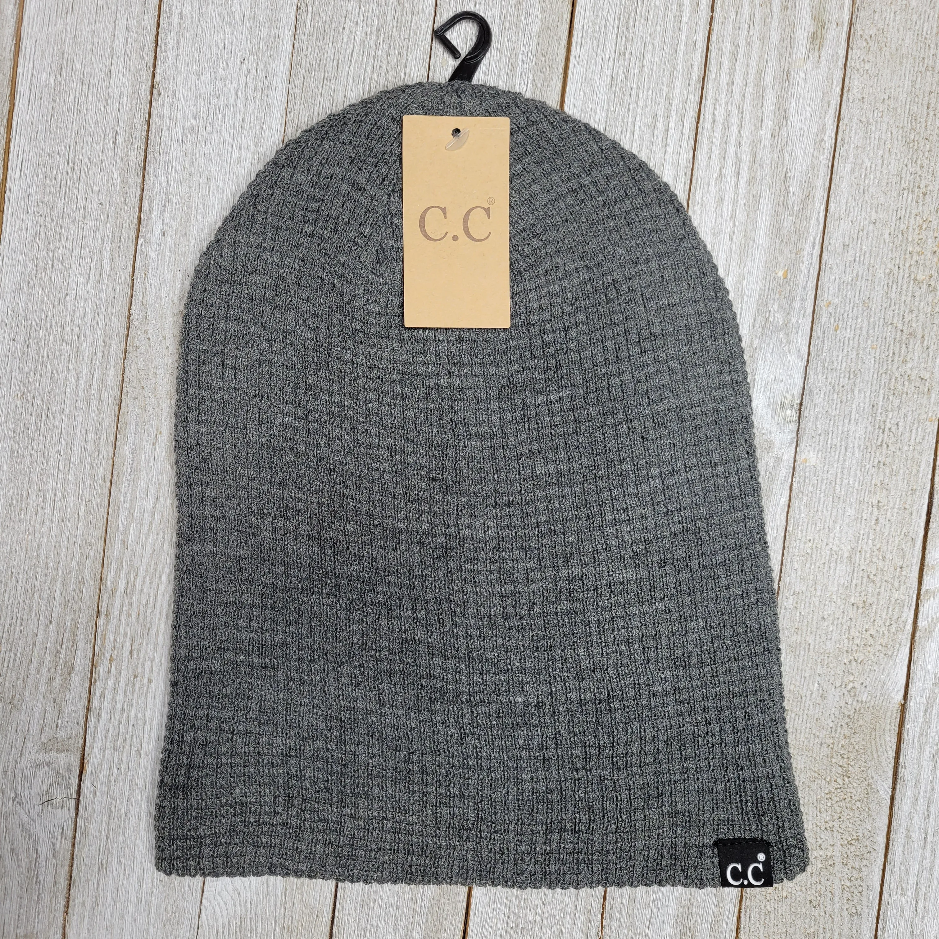 Unisex Waffle Knit Cuffed/Slouchy CC Beanie
