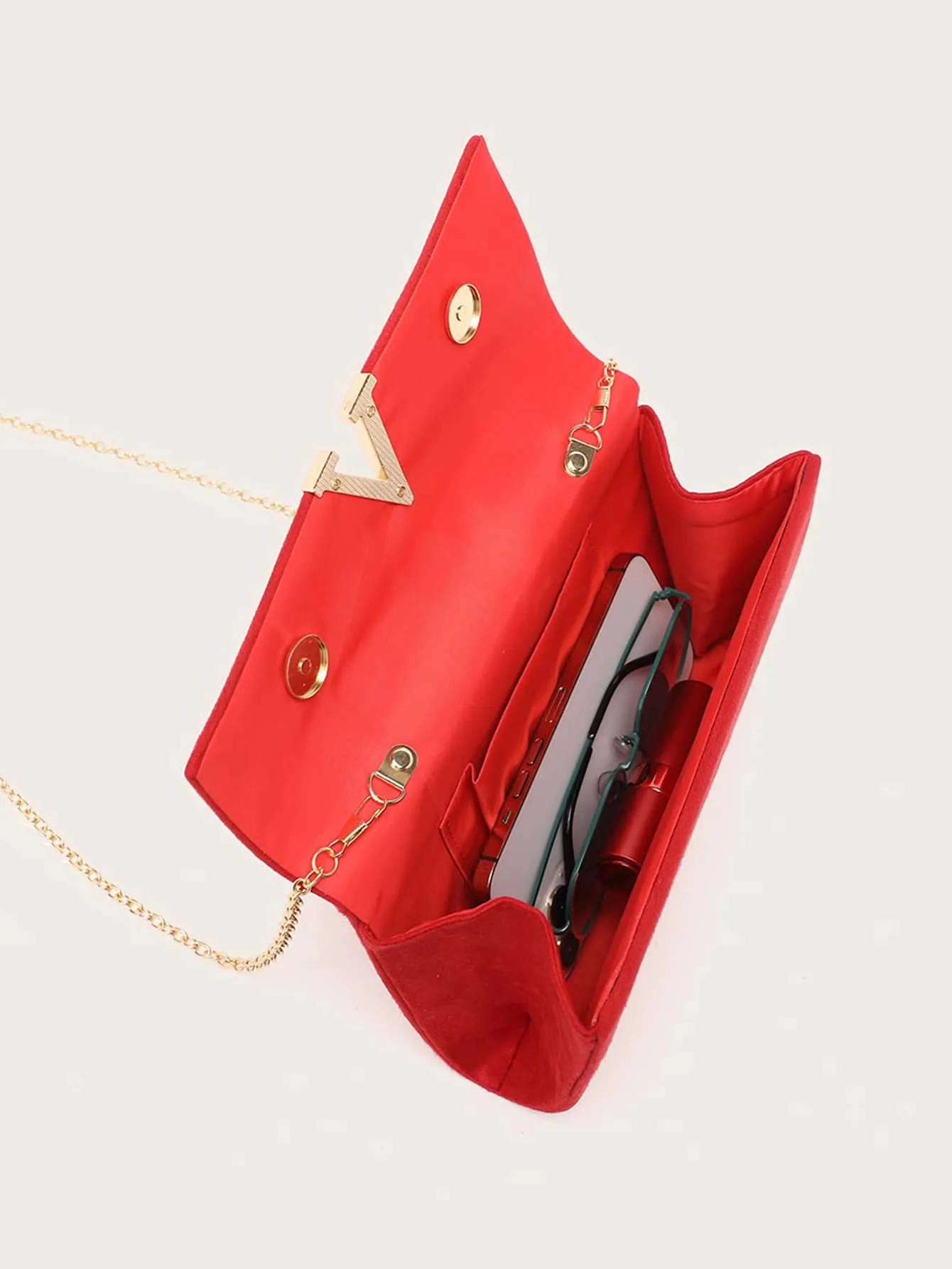 V-shaped Velvet Flap Square Handbag - Red- FD ⚡