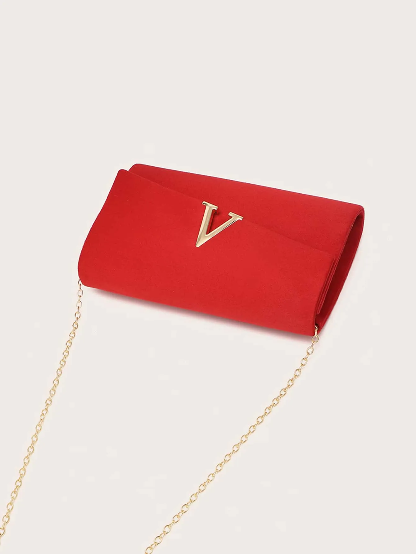 V-shaped Velvet Flap Square Handbag - Red- FD ⚡
