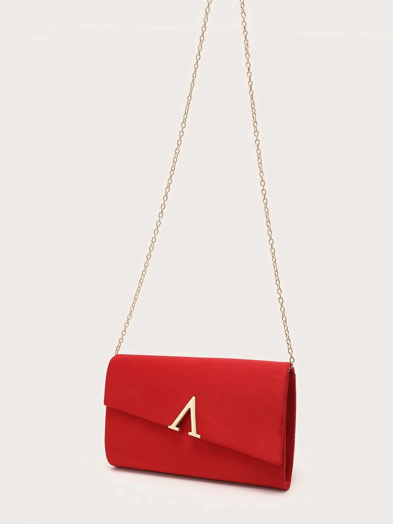 V-shaped Velvet Flap Square Handbag - Red- FD ⚡
