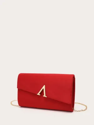 V-shaped Velvet Flap Square Handbag - Red- FD ⚡