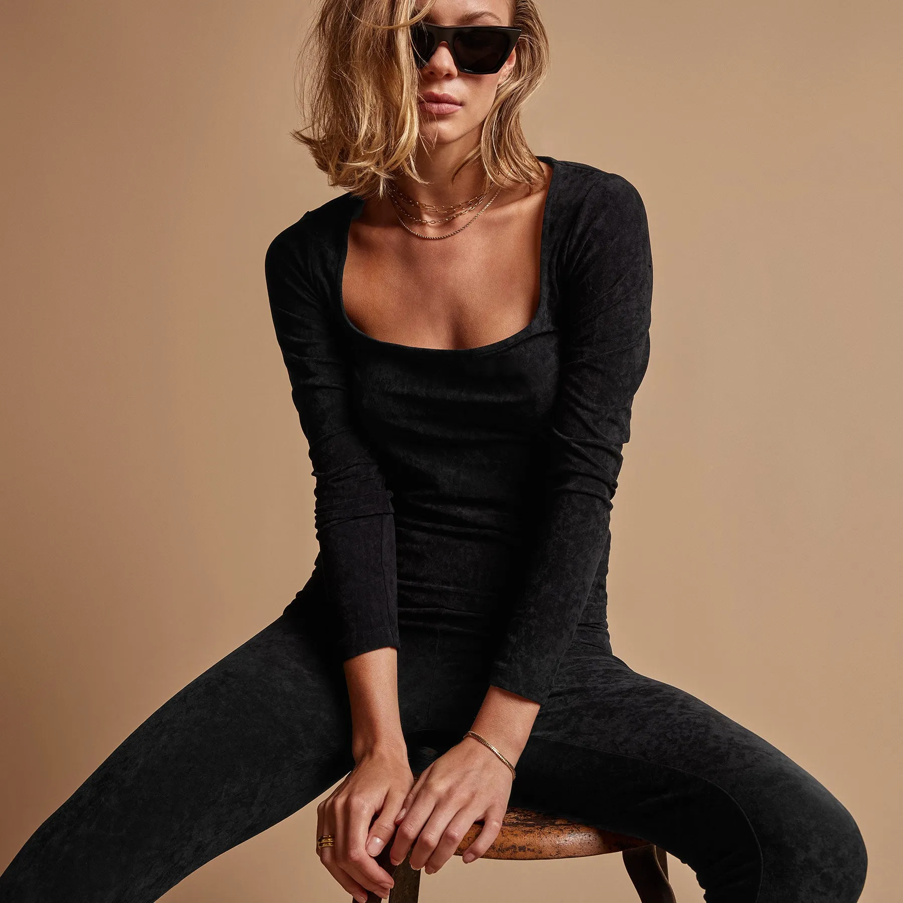 Velvet Square Neck Top - Black