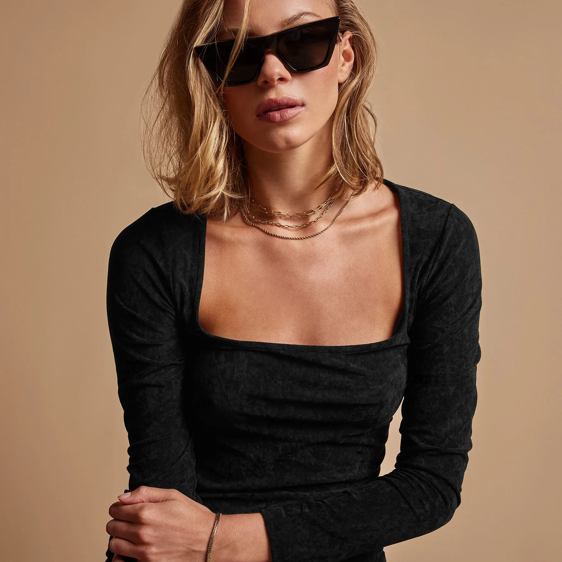 Velvet Square Neck Top - Black