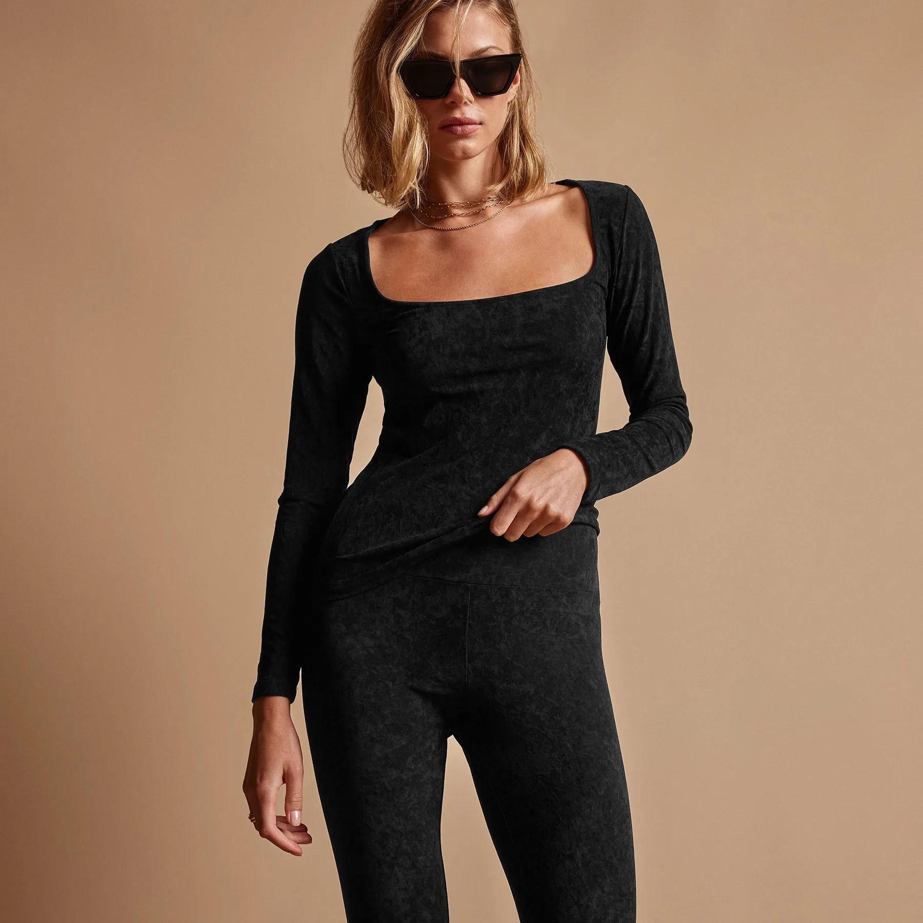 Velvet Square Neck Top - Black