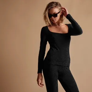Velvet Square Neck Top - Black