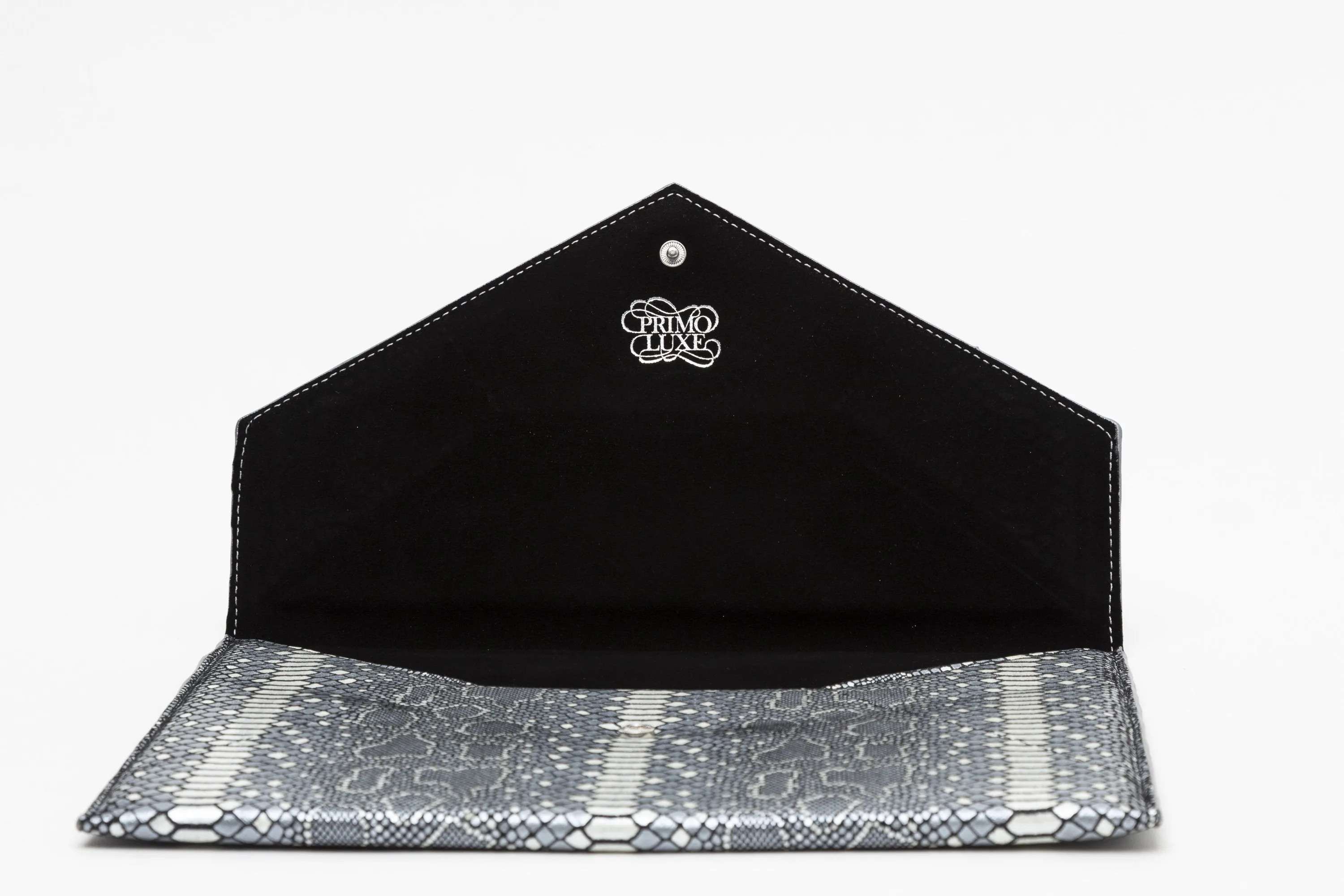 Vesper Leather Envelope Clutch/Blue Snakeskin Embossed