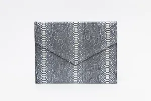 Vesper Leather Envelope Clutch/Blue Snakeskin Embossed