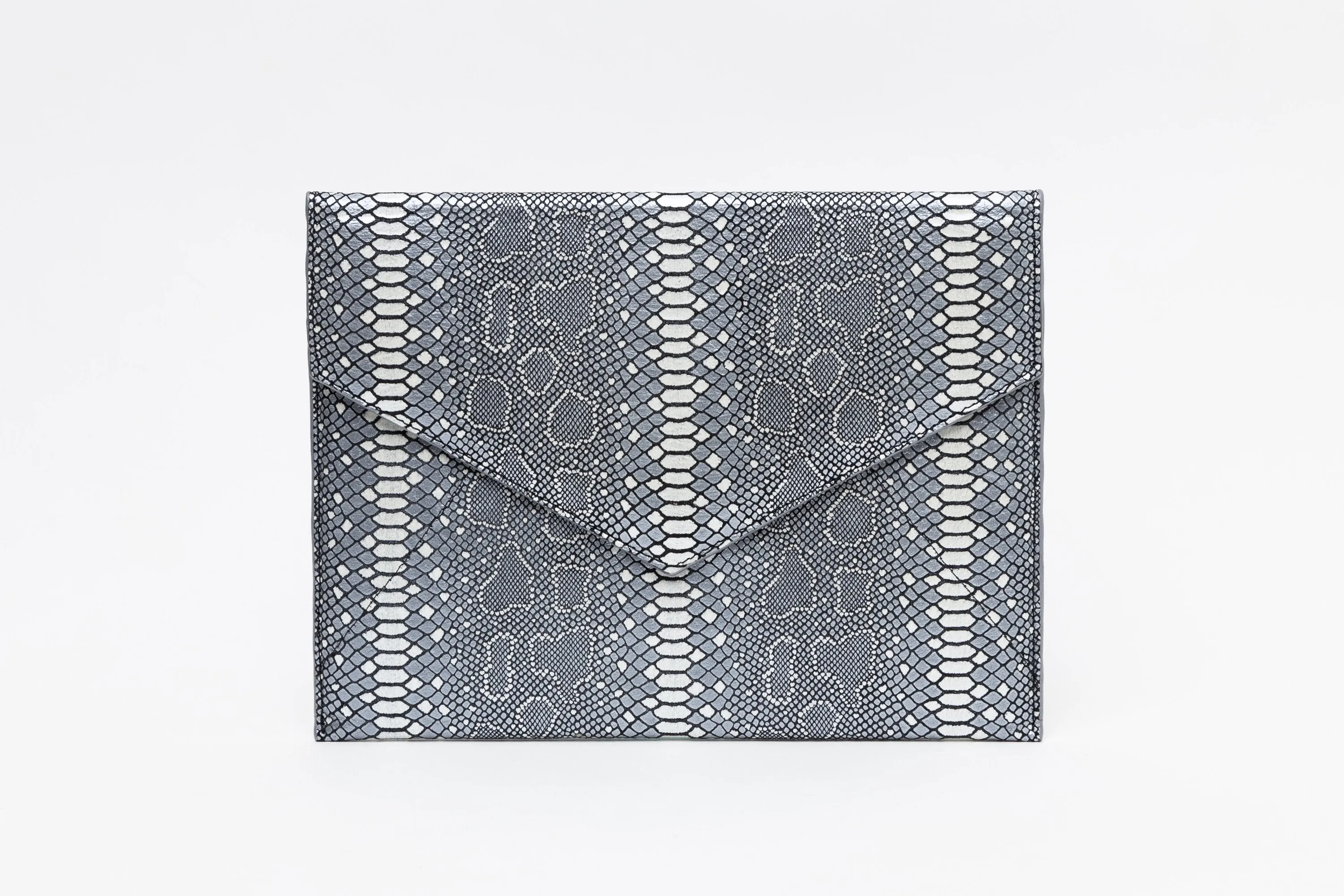 Vesper Leather Envelope Clutch/Blue Snakeskin Embossed