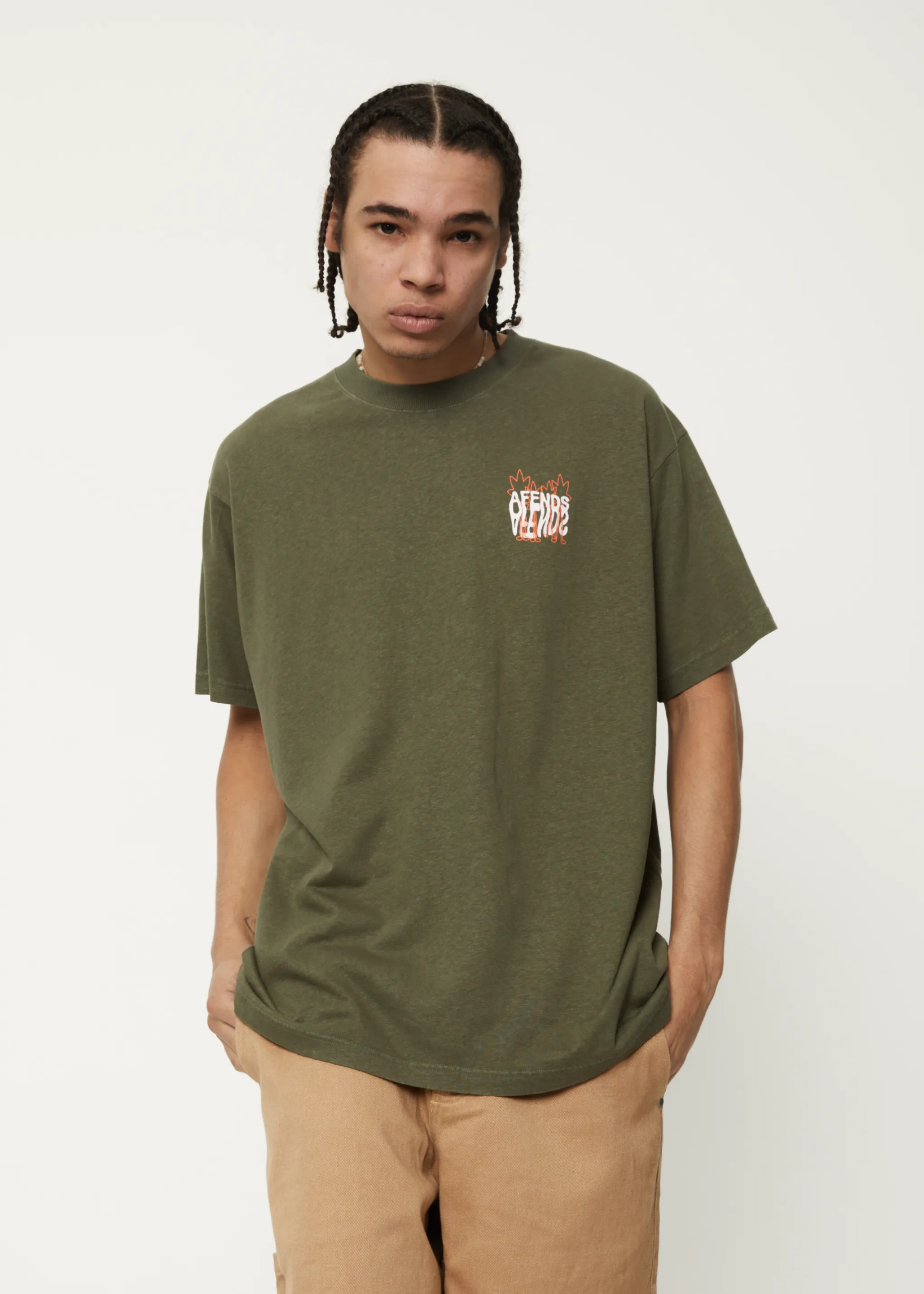 Vibrations  - Hemp Boxy Graphic T-Shirt - Cypress