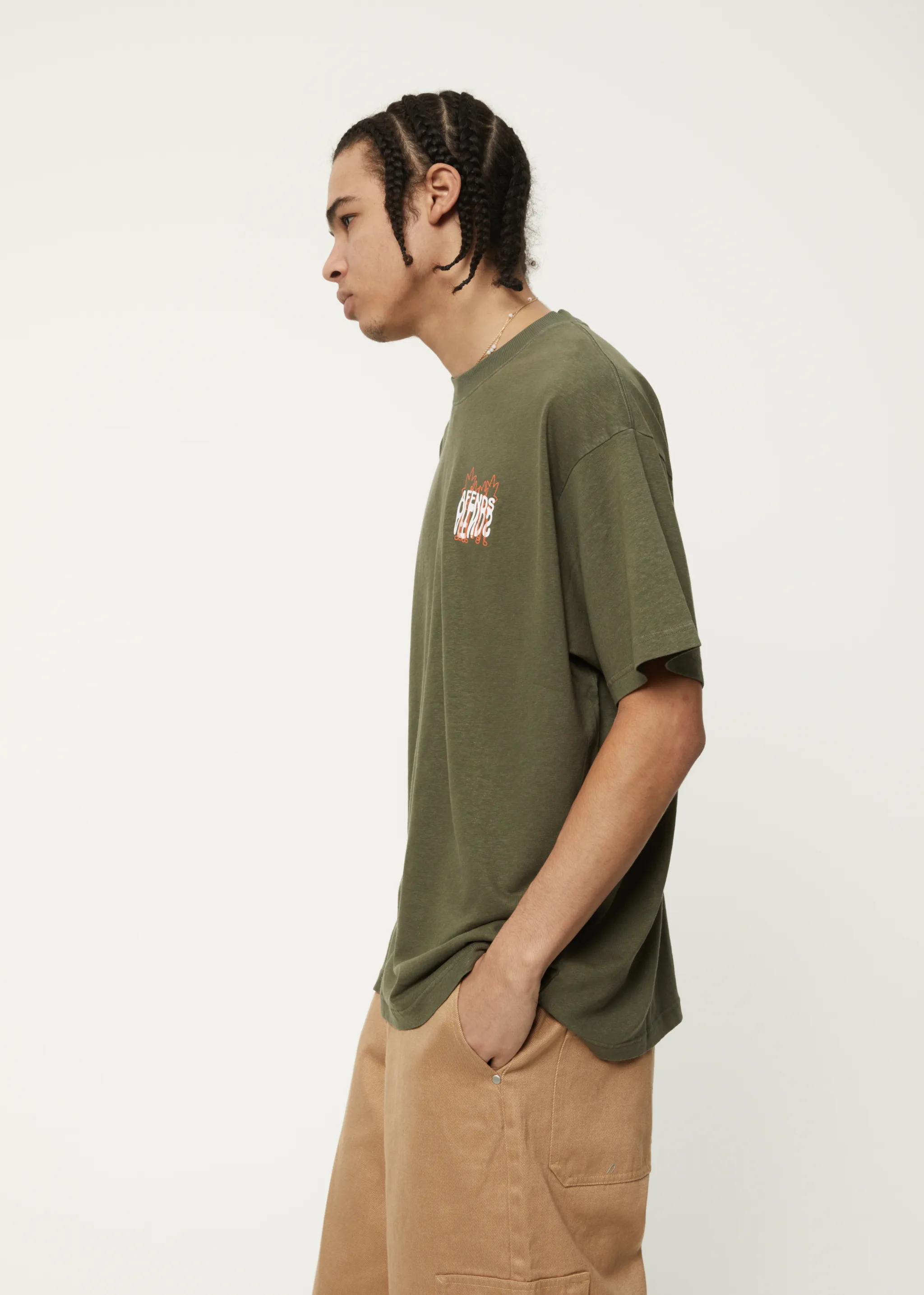 Vibrations  - Hemp Boxy Graphic T-Shirt - Cypress